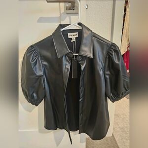 Steve Madden Pretty Sleeve Shirt, Size S NWT, Faux Leather